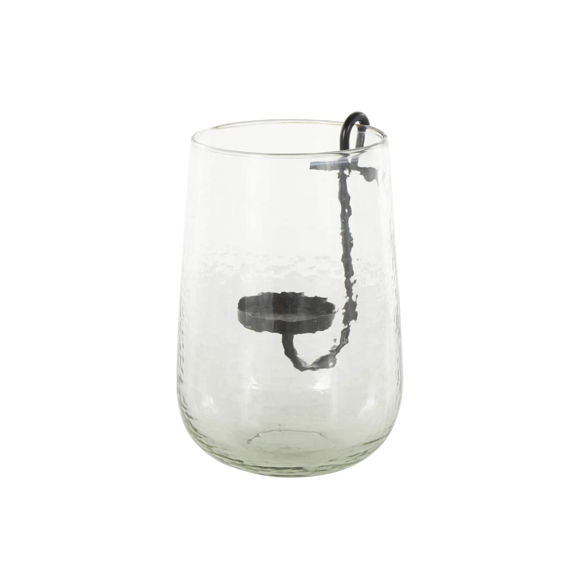 10.75" Clear Glass Candle Holder with Black Metal Accents